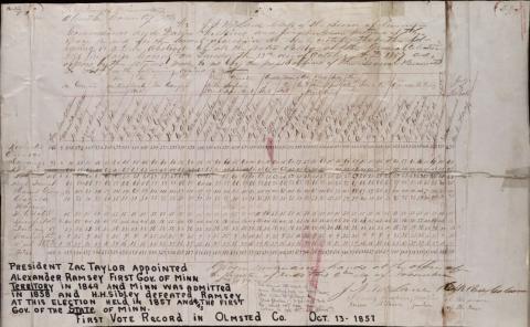 Handwritten vote record from Olmsted County, 1857