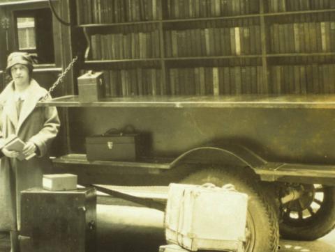 Open side of the Bookmobile, Hennepin County Library, Minneapolis, Minnesota