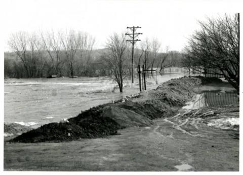 Dike at flooded Mill Pond, St. Peter, Minnesota