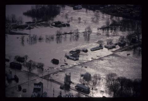 Aerial photograph of township during the 1965 flooding of the Minnesota River, Kasota Township, Minnesota