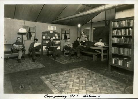 Inside the library at the Hovland Civilian Conservation Corps camp, Hovland, Minnesota