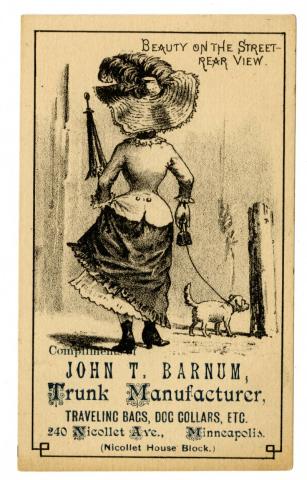Beauty on the Street - Rear View, Compliments of John T. Barnum, Trunk Manufacturer, Minneapolis, Minnesota