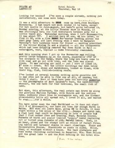 Letter written May 18, 1944 from the Hotel Duluth