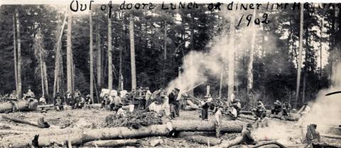 Lunch time at Haycreek Lumber Camp, near Baudette, Minnesota