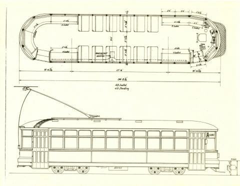 Lightweight streetcar design drawing, Twin City Rapid Transit, Minneapolis and St. Paul, Minnesota