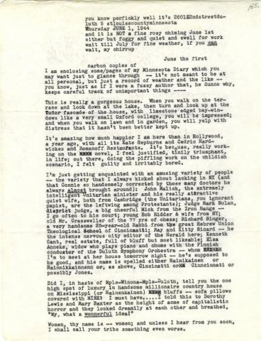 Letter written June 1, 1944 about his happiness and people in Duluth