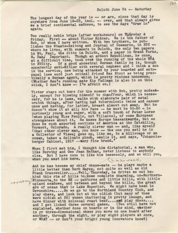 Letter written June 24, 1944 regarding a Lake Superior boat trip