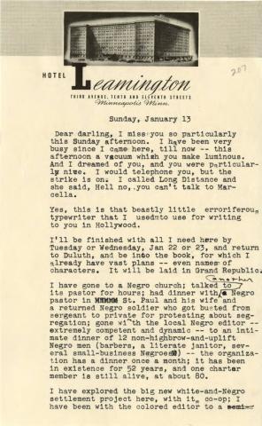 Letter written January 13, 1946 regarding a book he plans to write in Duluth