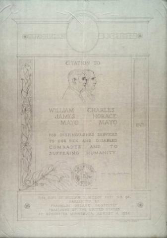 Drawing for Presidential Citation Plaque given to the Mayo Brothers