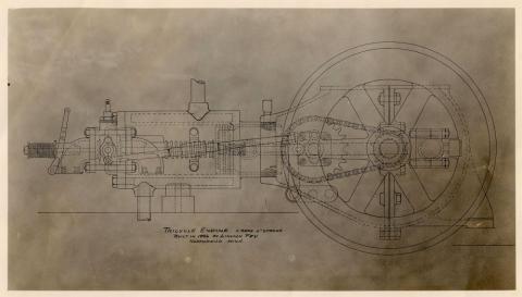 Blueprint of tricycle automobile engine built by Lincoln Fey, 1896