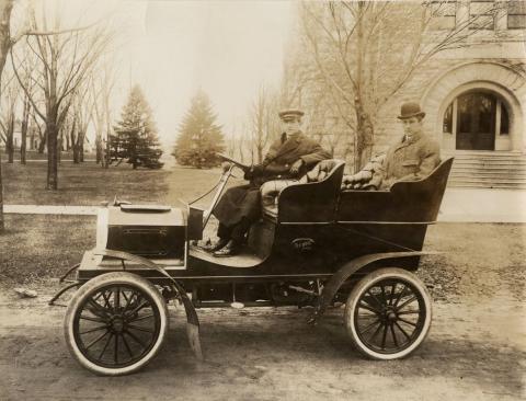 Lincoln and Frank Fey in Car No. 3, Northfield, Minnesota, c. 1900