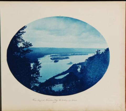 From bluffs at Fountain City, Wis. [Wisconsin], Looking up stream, 1885