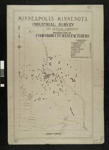 Dotted map of food product distribution, including milling and grain storage with 23 marks