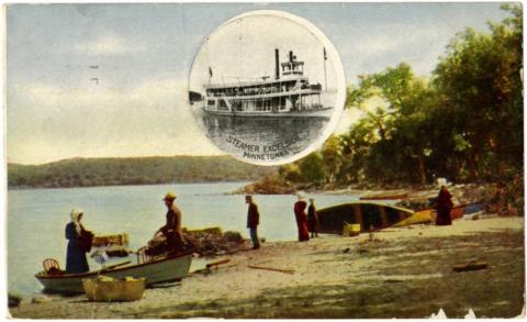 Beach picnic with photo of the steamer "Excelsior"