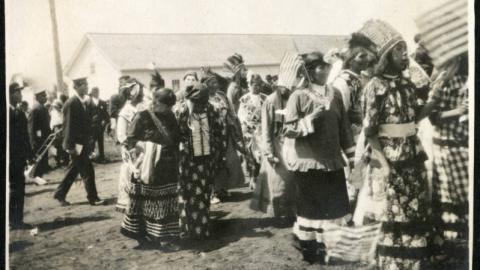 Group of women in the Grand Entry at a powwow