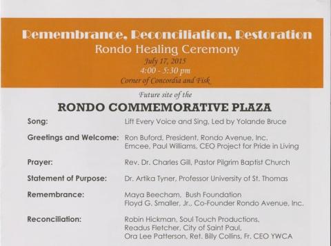 Rondo Healing Ceremony program