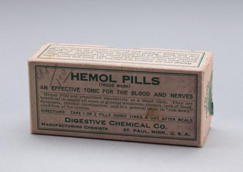 Hemol Pills cardboard box, Digestive Chemical Company, St. Paul, Minnesota
