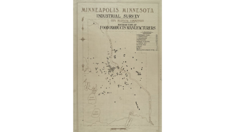 Map of Minneapolis showing locations of food product manufacturers
