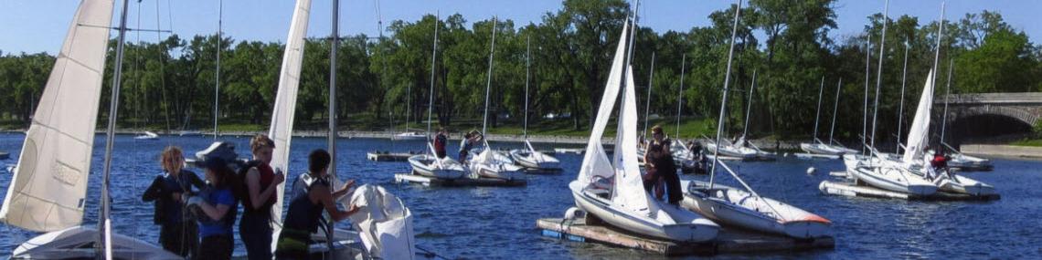 Calhoun Yacht Club 420 boats on floating platform, Lake Calhoun, Minneapolis, Minnesota
