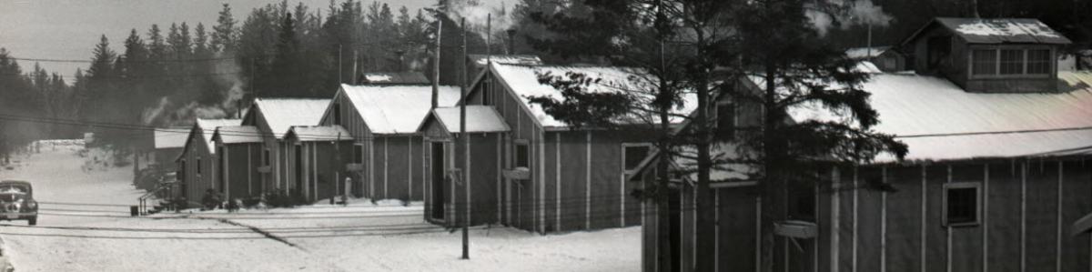 Barracks at the Gunflint Civilian Conservation Corps camp in winter, north of Grand Marais, Minnsota