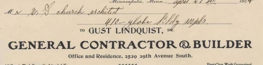 Bid from Gust Lindquist to build the Carnegie Library, Redwood Falls, Minnesota