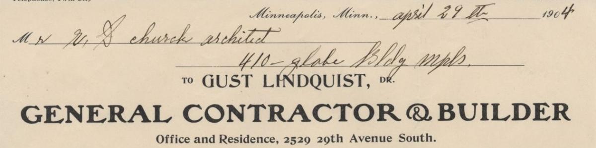 Bid from Gust Lindquist to build the Carnegie Library, Redwood Falls, Minnesota