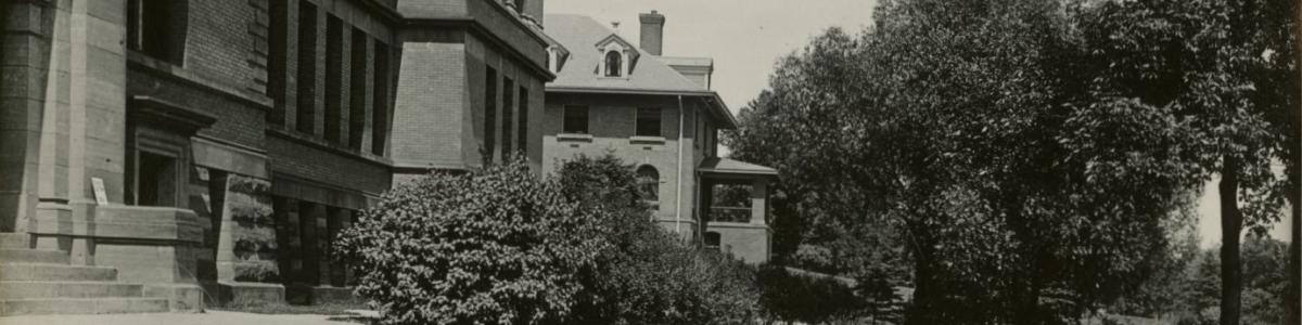 Old Main building and Washburn Hall on campus grounds of Duluth Normal School, Duluth, Minnesota