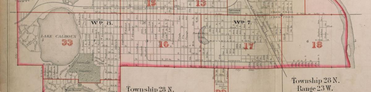 Index map in "A complete set of surveys and plats of properties in the city of Minneapolis, Minnesota"