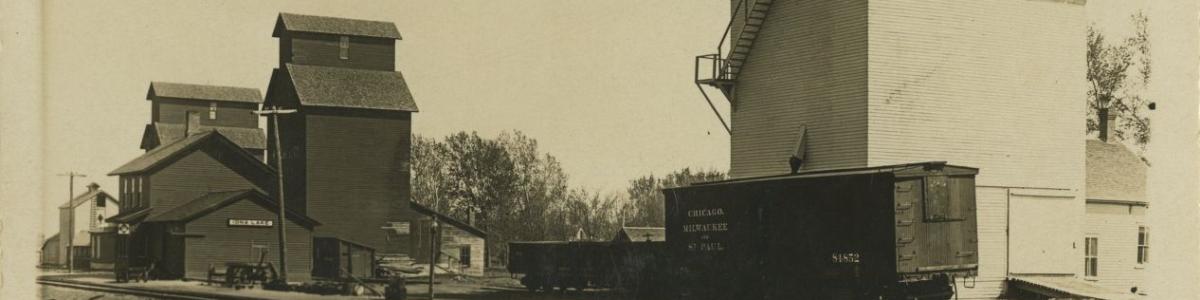 Depot and grain elevators, Iona, Minnesota