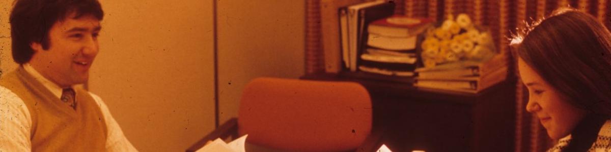 Jerry Murray assisting a student with career placement at the Eden Prairie campus, Eden Prairie, Minnesota