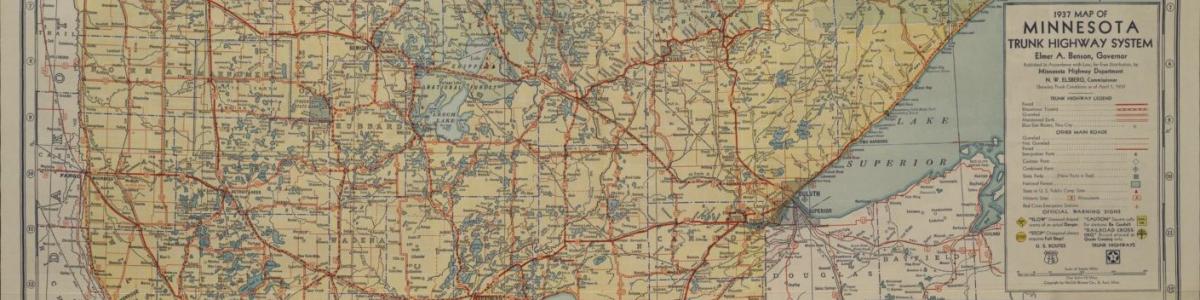 1937 Map of Minnesota showing Trunk Highway System